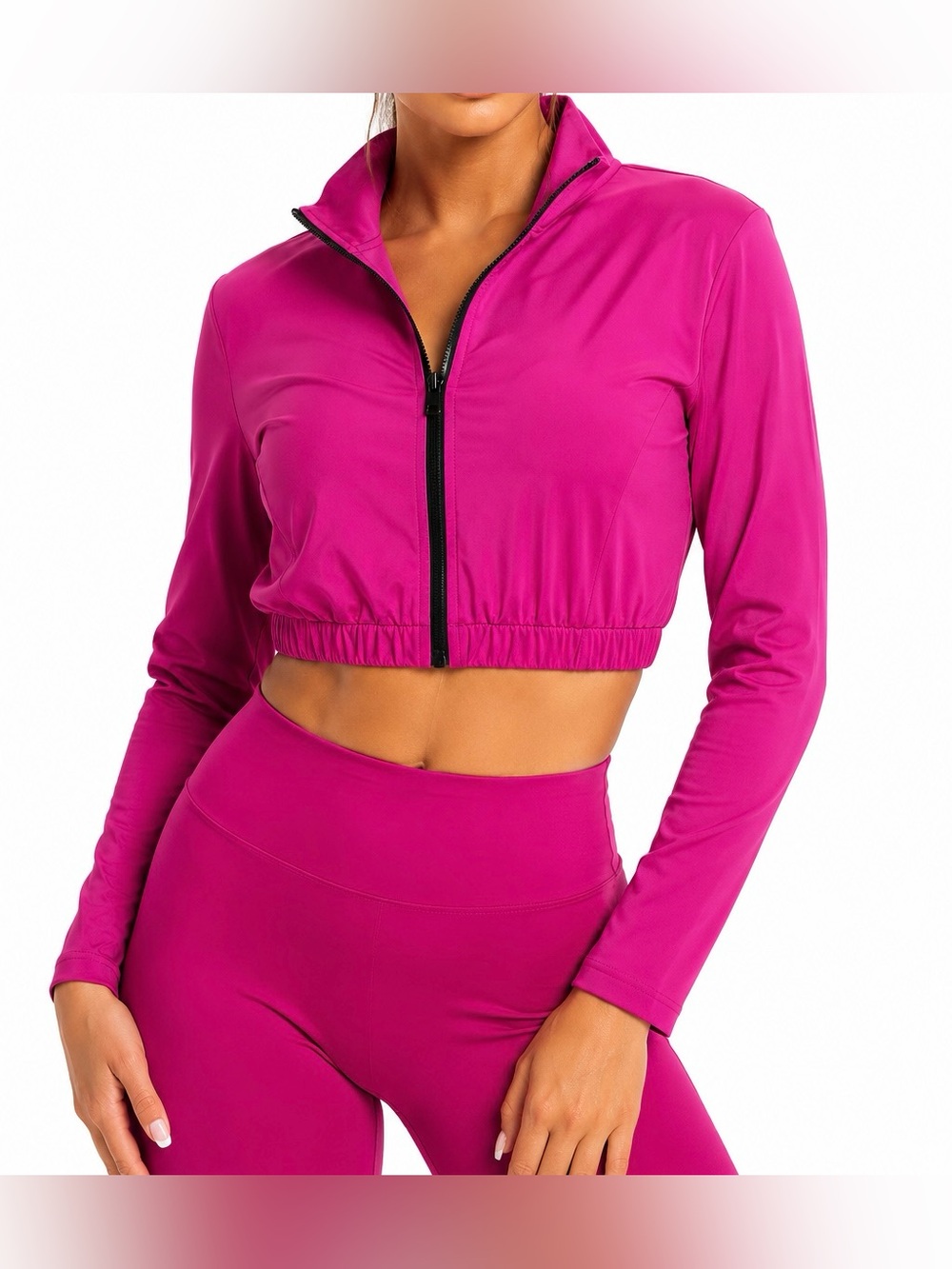 Large Let’s Gym Women’s Cropped Workout Jacket in Pink - Like New